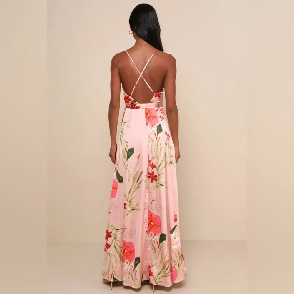 Lulu's Pink Floral Maxi Dress - Picture 2 of 7